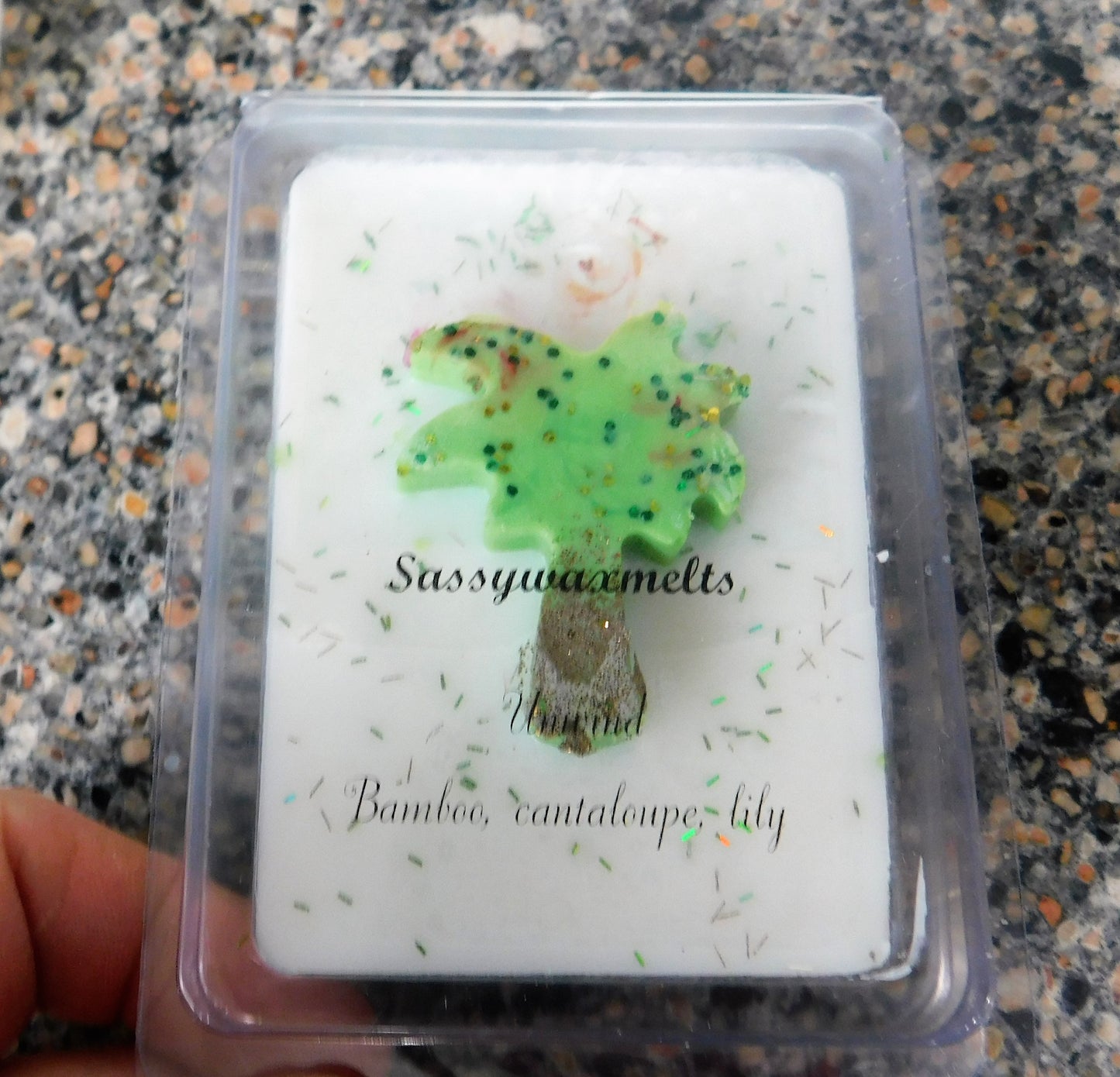 Custom three ounce parasoy clamshell with your choice of scents